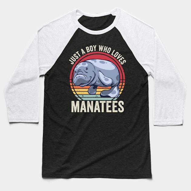 Just A Boy Who Loves Manatees Funny Baseball T-Shirt by Visual Vibes